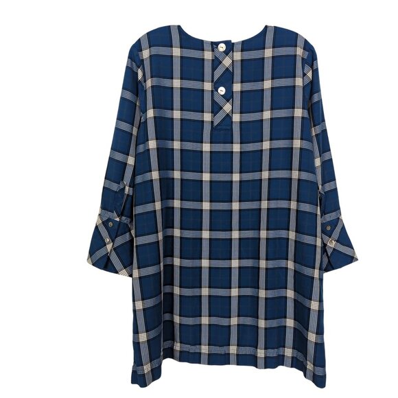 J. Jill‎ Atlantic Plaid Tunic Top High Low blue white gray 3/4" sleeves size M - Picture 13 of 13